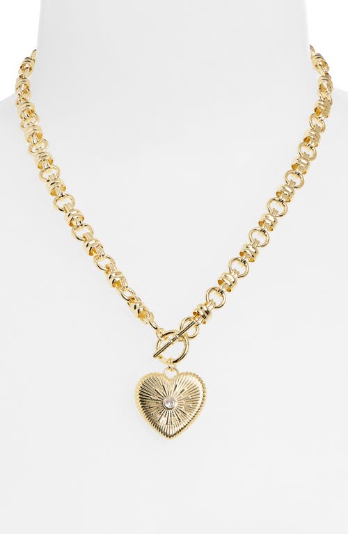 Leith Heart Pendant Toggle Chain Necklace In Clear- Gold