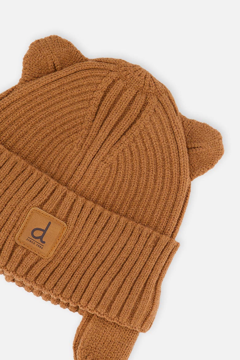 Knit Hat with Bear Ears and Tie Strings, Alternate, color, Brown Sugar