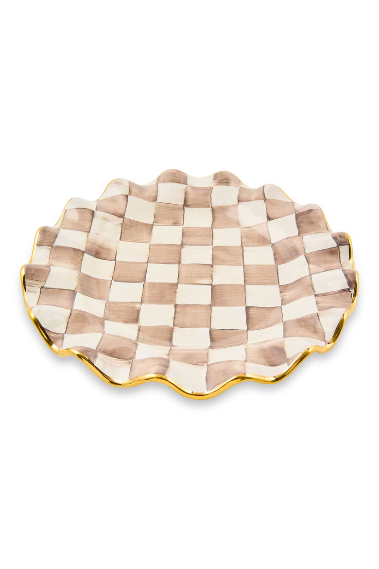 Mocha Check Ceramic Fluted Dinner Plate, Main, color, MOCHA