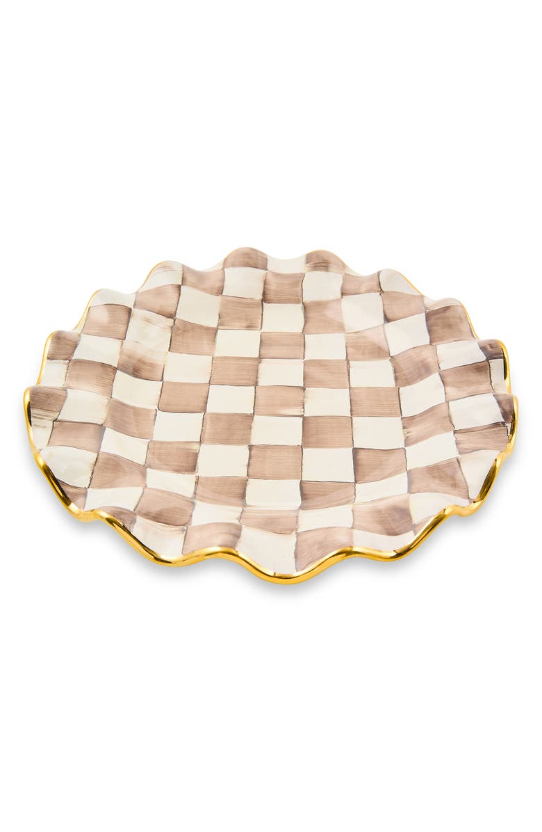 MACKENZIE CHILDS Mocha Check Ceramic Fluted Dinner Plate, Main, color, Mocha