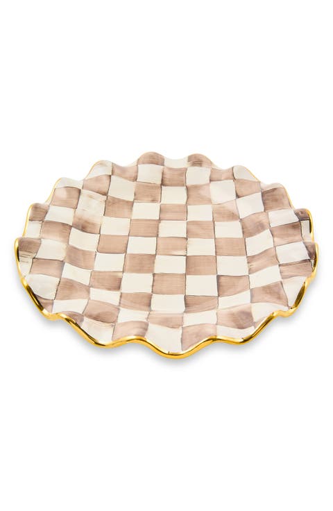 Mocha Check Ceramic Fluted Dinner Plate