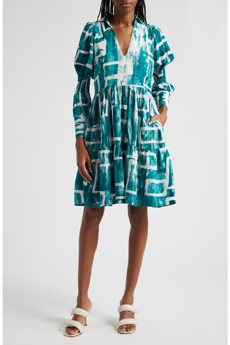 Wande Long Sleeve A-Line Dress, Main, color, WHITE/ GREEN