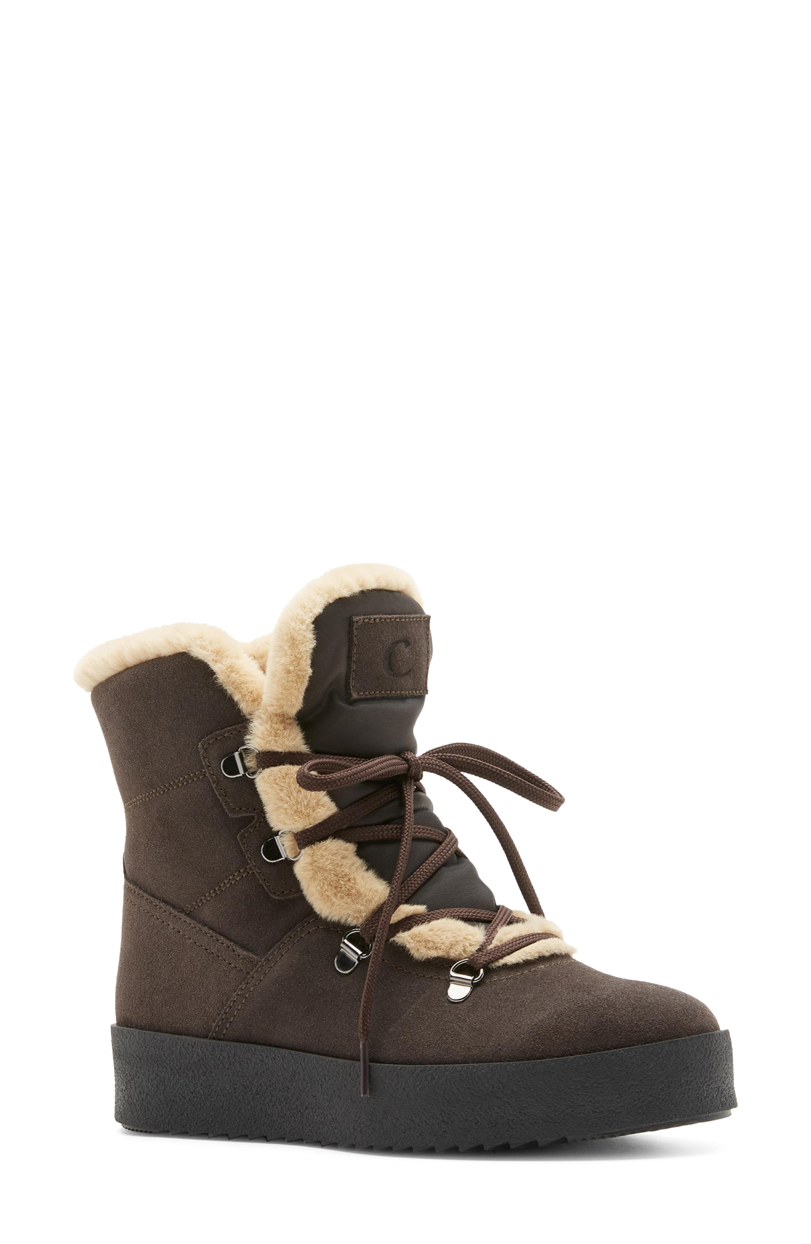 Exceptional Leather Boot with Genuine Shearling Trim, Main, color, BRUNETTE SUEDE