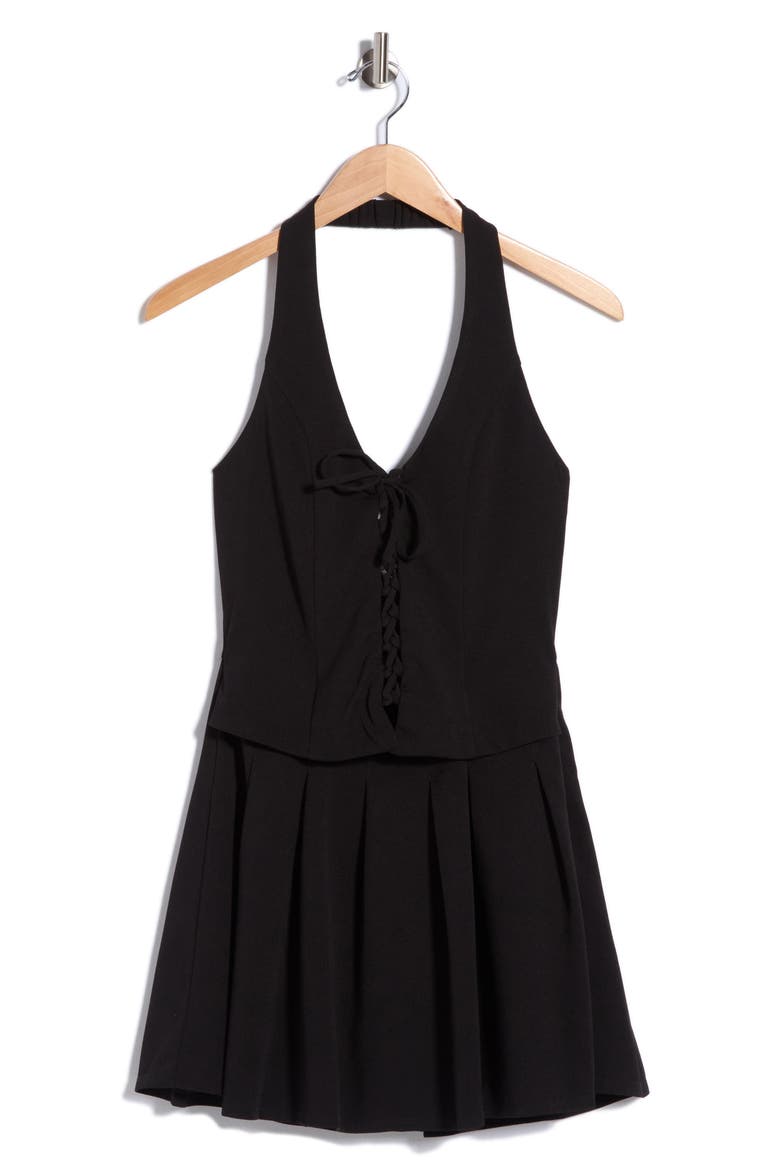 Halter Neck Lace-Up Vest Romper, Alternate, color, BLACK