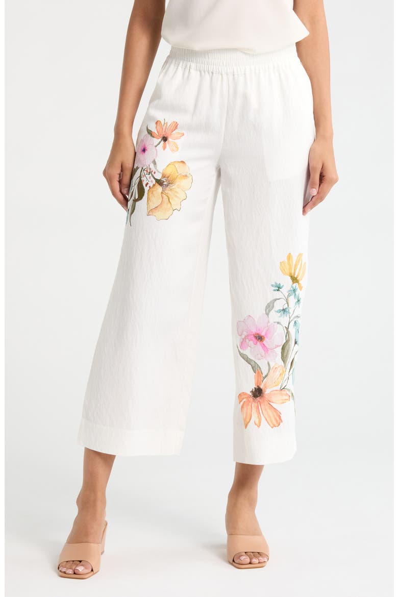 Floral Smocked Waist Wide Leg Pants, Main, color, ANTIQUE WHITE