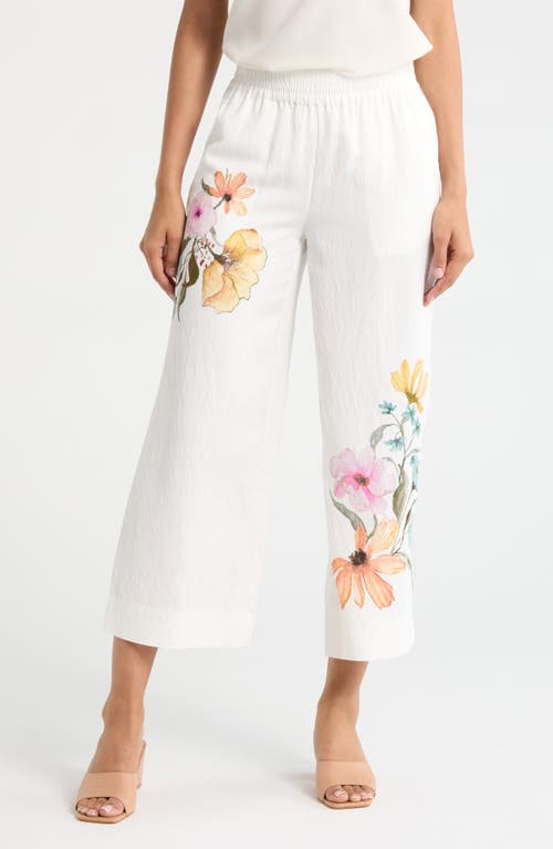 Vince Camuto Floral Smocked Waist Wide Leg Pants in Antique White at Nordstrom, Size Large