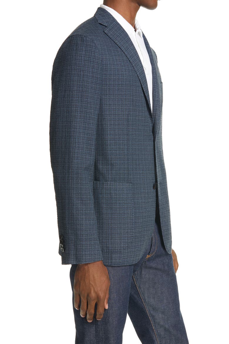 K Micro Check Slim Fit Wool & Silk Blazer, Alternate, color, DEEP SEA BLUE