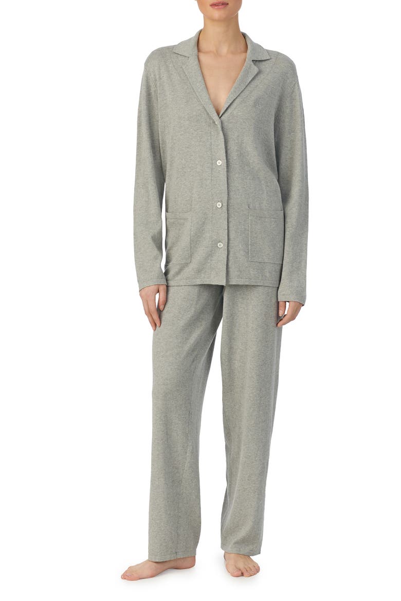 Long Sleeve Cotton & Cashmere Knit Pajamas, Main, color, GREYHTHR