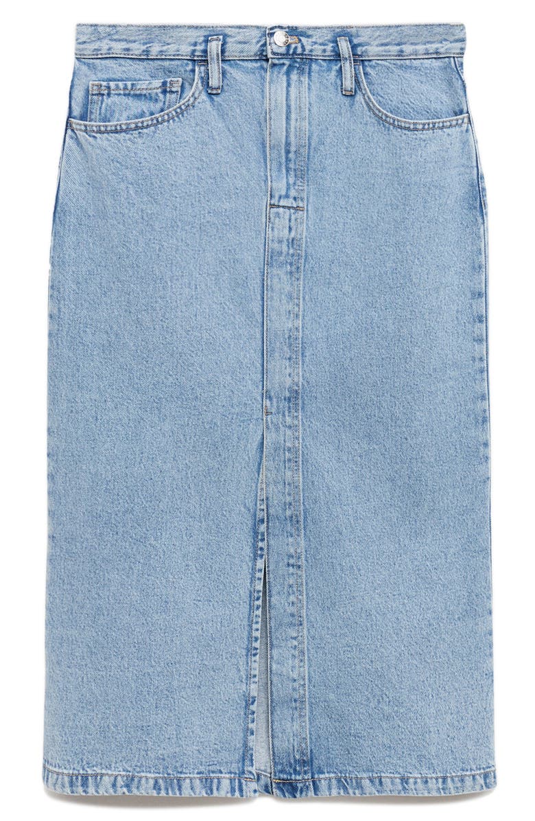 MANGO Front Slit Denim Midi Skirt, Alternate, color, 