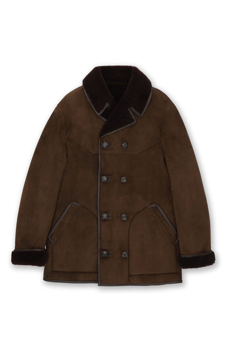 Double Breasted Shearling Jacket, Main, color, Brown