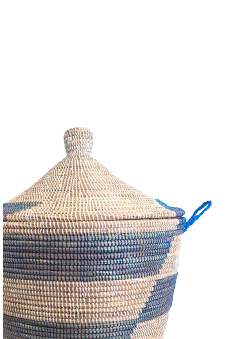 Dou Lid Storage Basket Stripe Blue Low Storage, Alternate, color, Blue