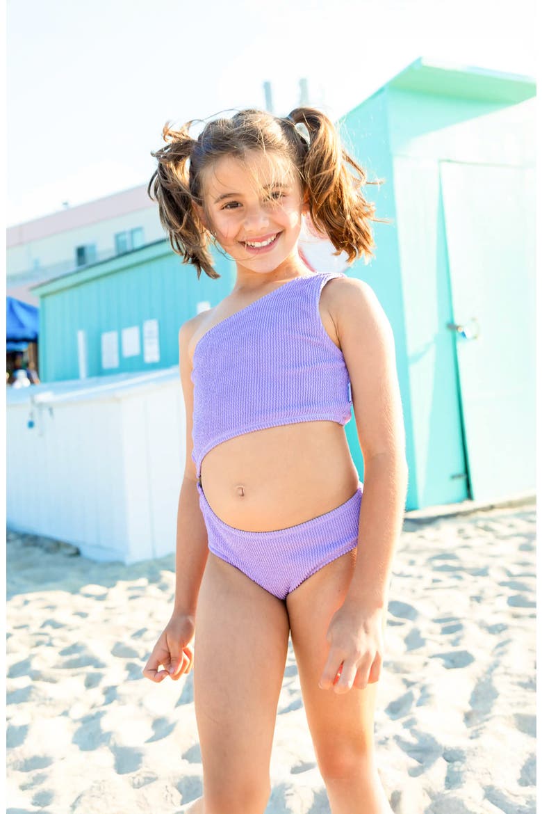 Crinkle Cutout One Piece Swimsuit, Alternate, color, Amethyst