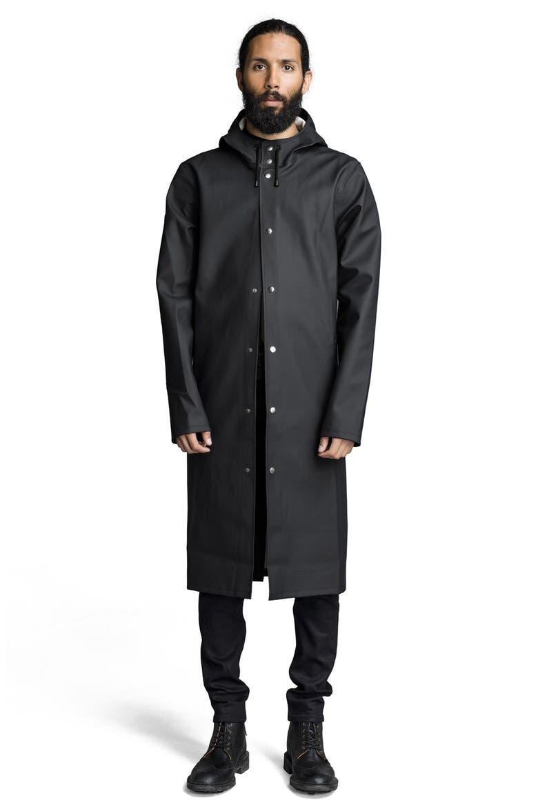 Stockholm Hooded Long Raincoat, Alternate, color, BLACK