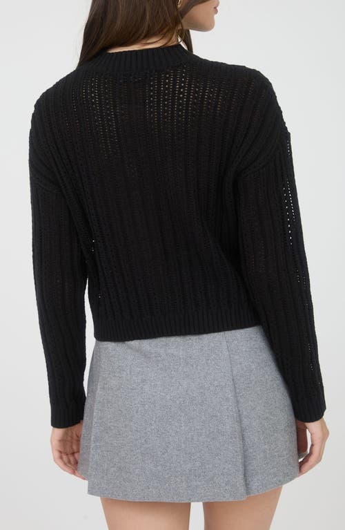 Blu Pepper Pointelle Button Front Crop Cardigan In Black
