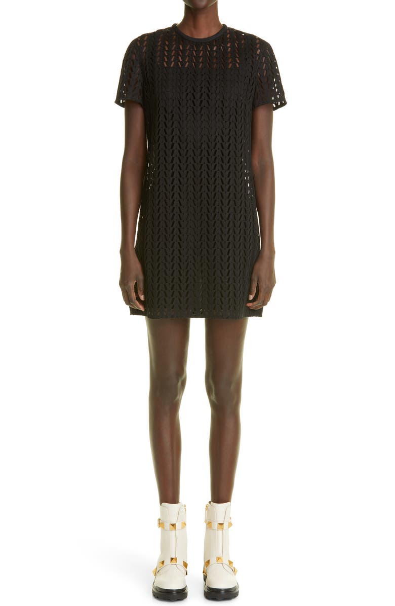 Valentino V Logo Mesh Minidress, Main, color, Black
