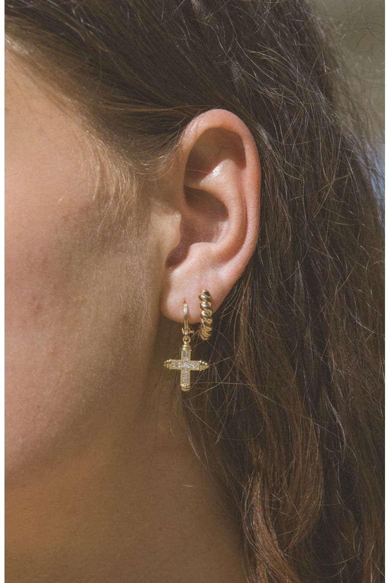 Lydia Huggie Hoop Cross Drop Earrings, Alternate, color, GOLD