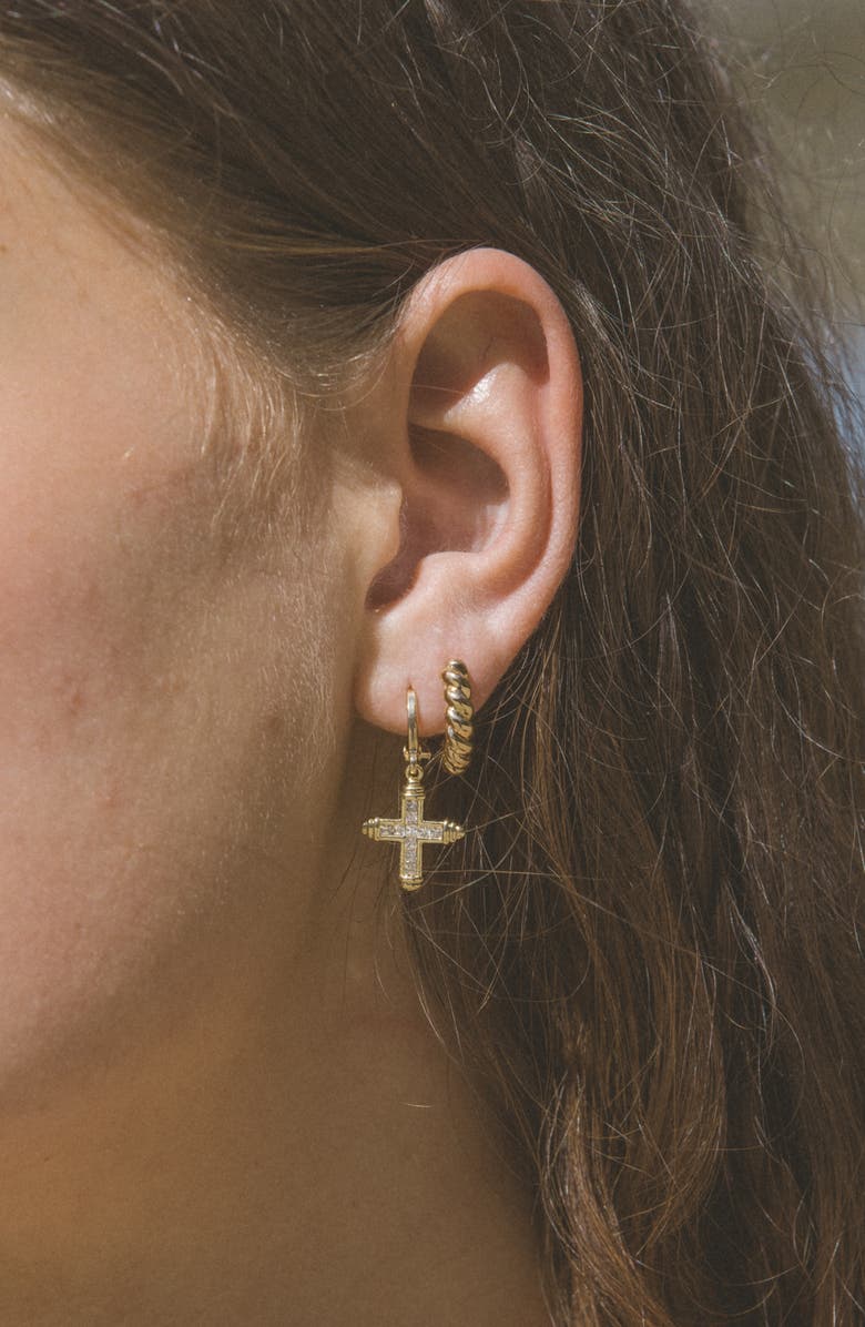 Child of Wild Lydia Huggie Hoop Cross Drop Earrings, Alternate, color, Gold