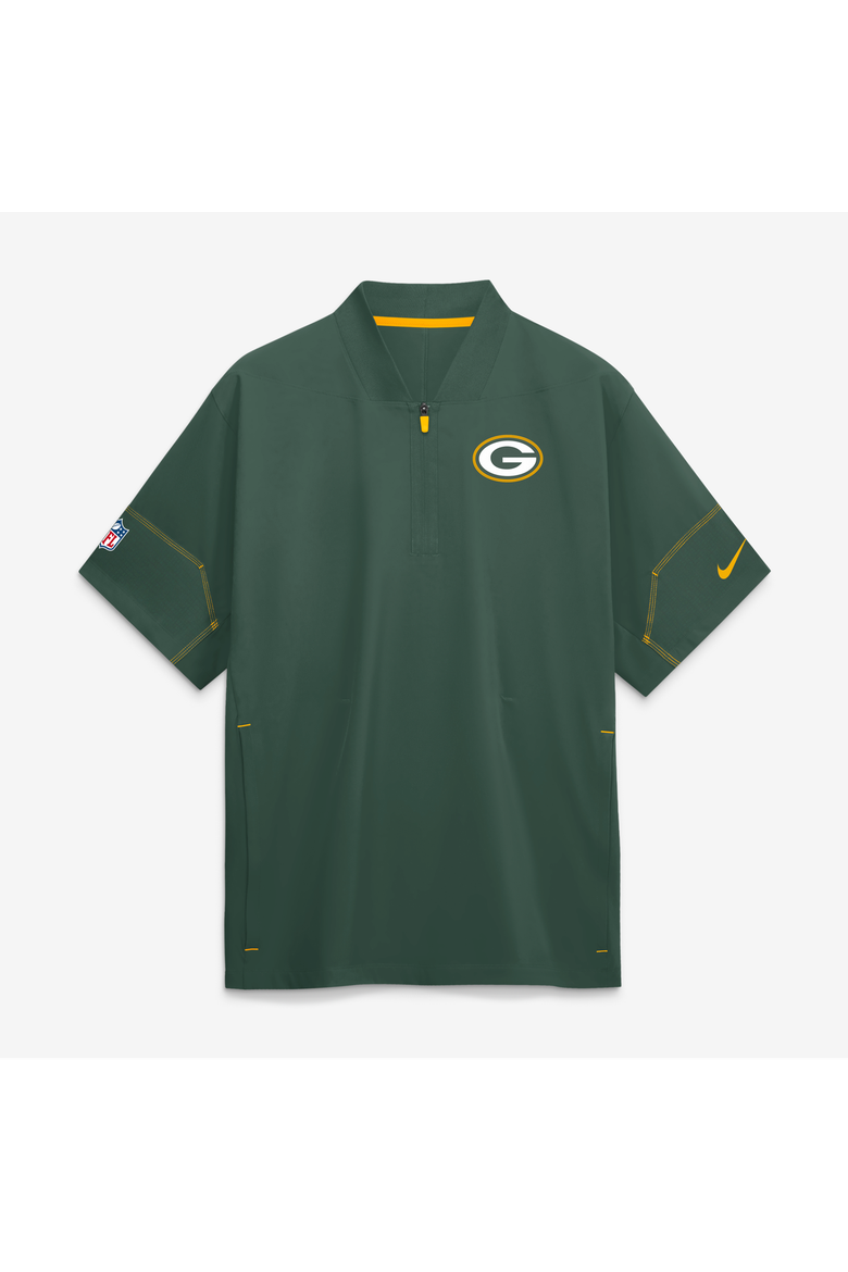 Men's Nike Green Green Bay Packers Sideline Short Sleeve Quarter-Zip Coaches Jacket, Main, color, Green