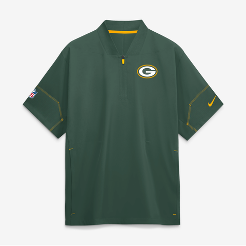 Men's Nike Green Green Bay Packers Sideline Short Sleeve Quarter-Zip Coaches Jacket