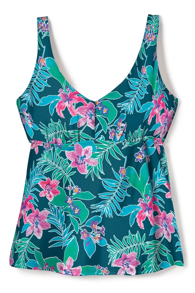 A Line Flowy V Neck Tankini Top With Built In Bra, Alternate, color, MEDITERRANEAN FLORAL