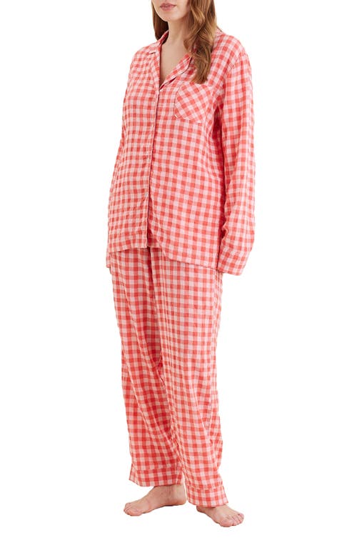 Shop Papinelle Seersucker Gingham Pajamas In Nautical Red/rosewater