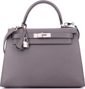 Pre-Owned Hermes Kelly Handbag Grey Epsom with Palladium Hardware 28