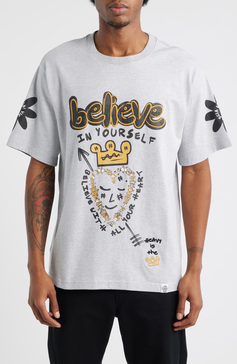 VIC GARCIA WORLD Believe in You Embroidered Graphic T-Shirt, Main, color, Heather Gray