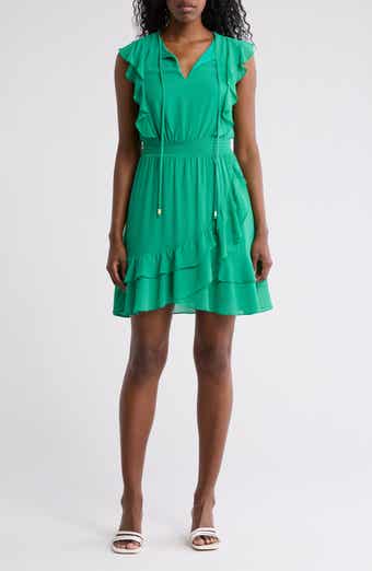 Vince Camuto Ruffle Smocked Waist Chiffon Fit & Flare Dress