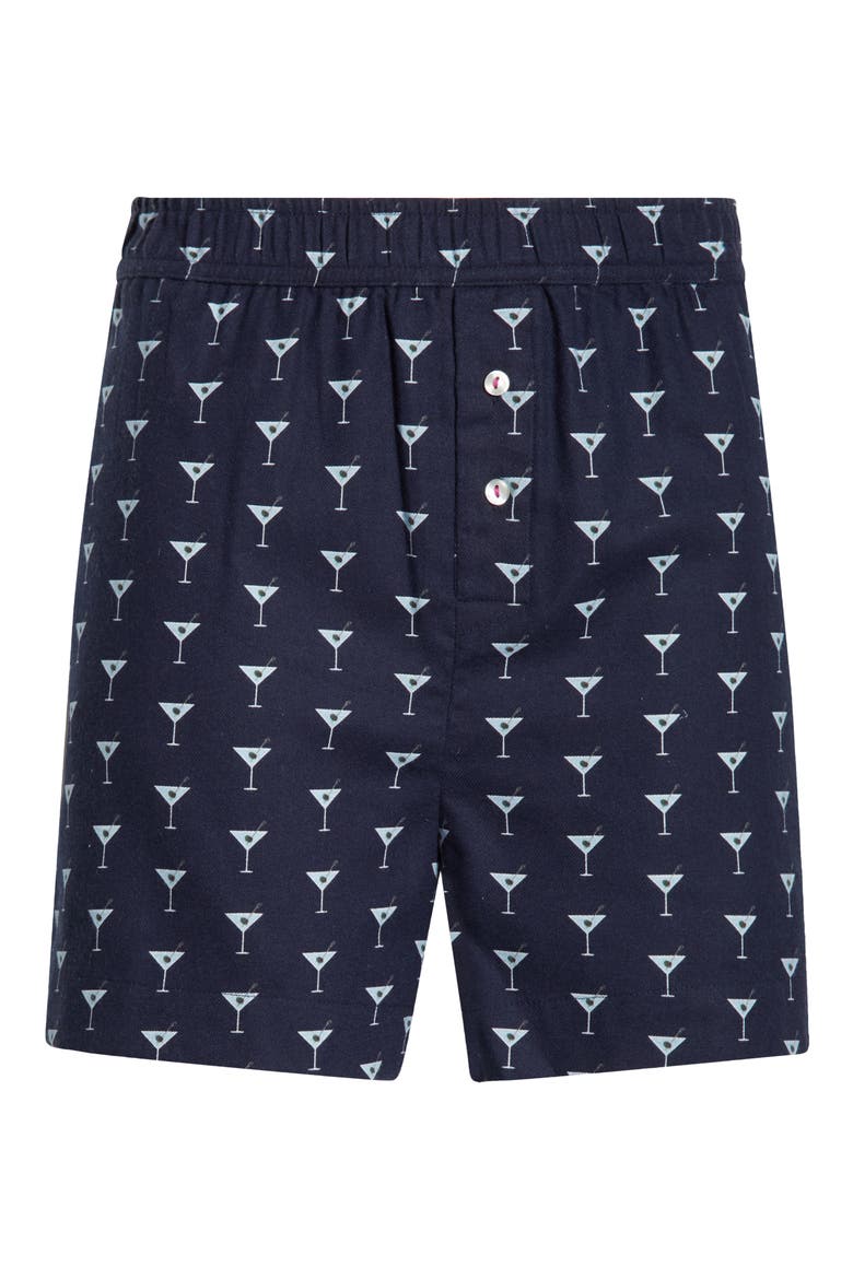 Print Cozy Flannel Boxer Pajama Shorts, Alternate, color, NAVY CLASSIC MOCKTAIL