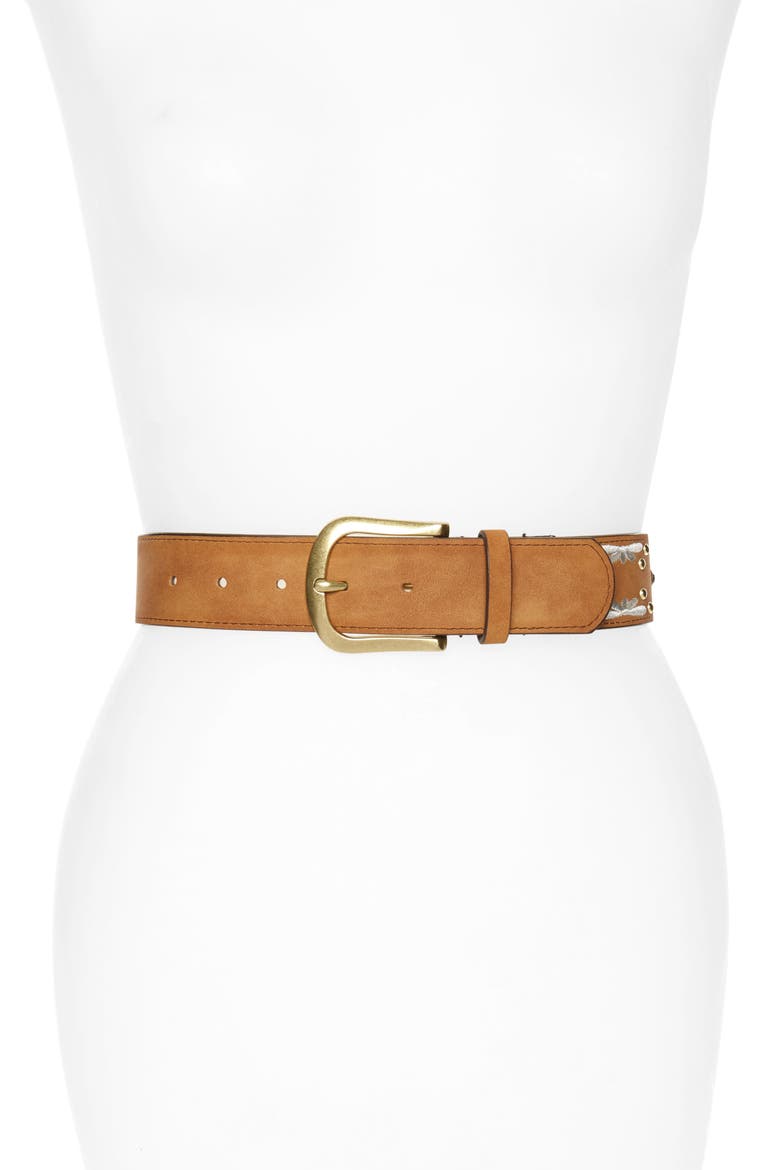 Embroidered Belt, Main, color, CAMEL