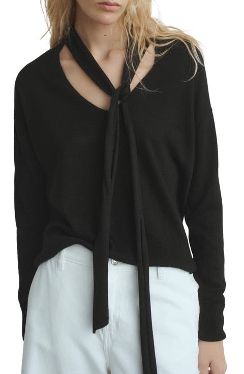 V-Neck Sweater with Scarf