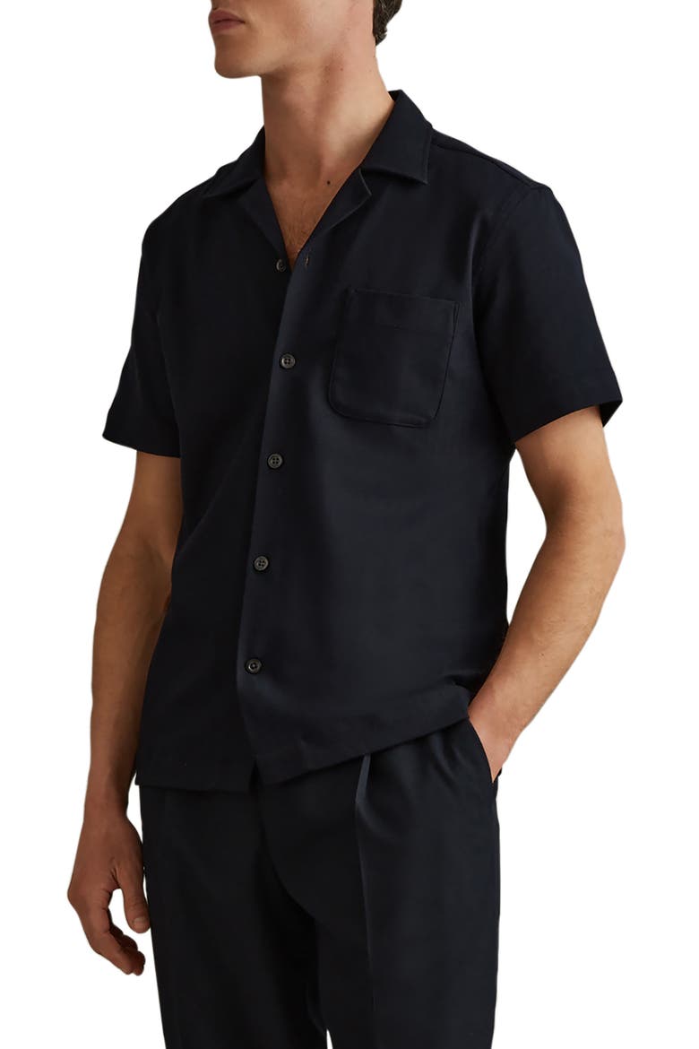 Nitus Herringbone Camp Shirt, Main, color, NAVY