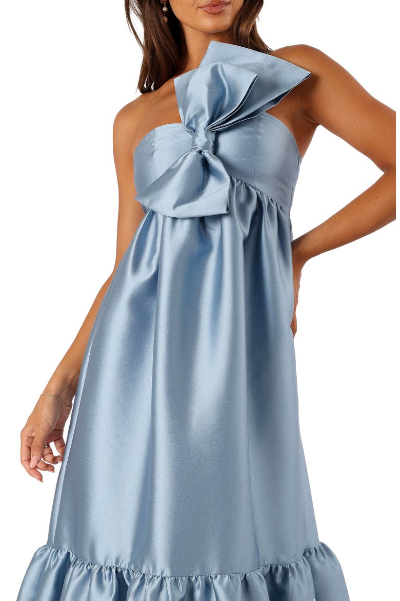 Betina Bow One-Shoulder Gown, Alternate, color, BLUE