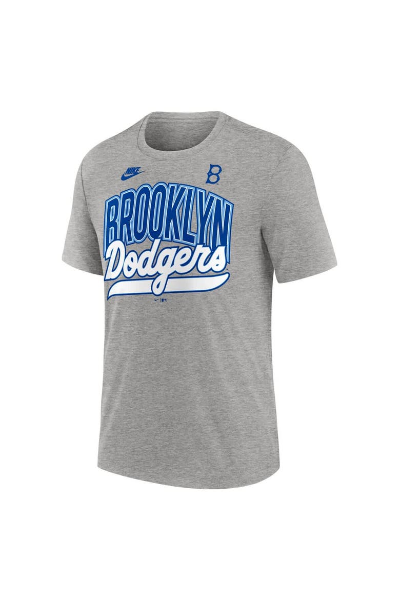 Men's Nike Heather Gray Brooklyn Dodgers Cooperstown Collection Retro Tri-Blend T-Shirt, Alternate, color, Heather Gray