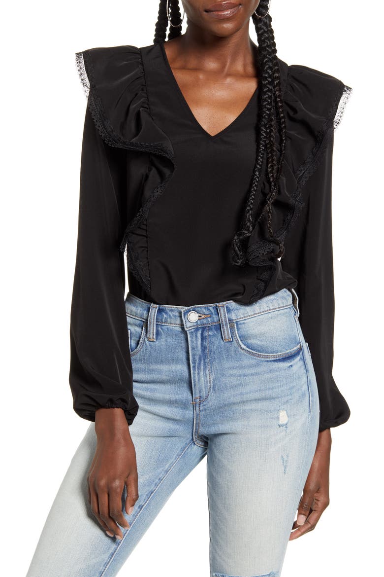 VERO MODA Karma Long Sleeve Blouse, Main, color, BLACK