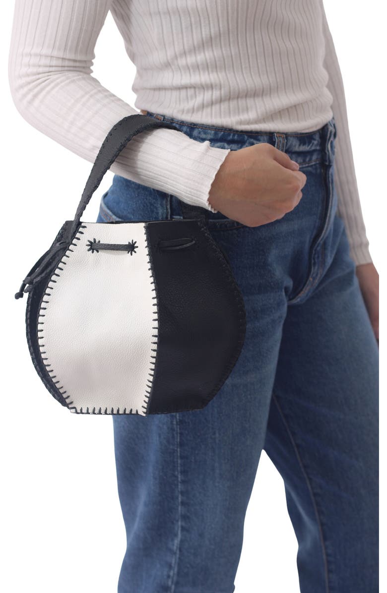 Carlos Falchi Tall Bucket Top Grain Leather Bag, Alternate, color, Black And White
