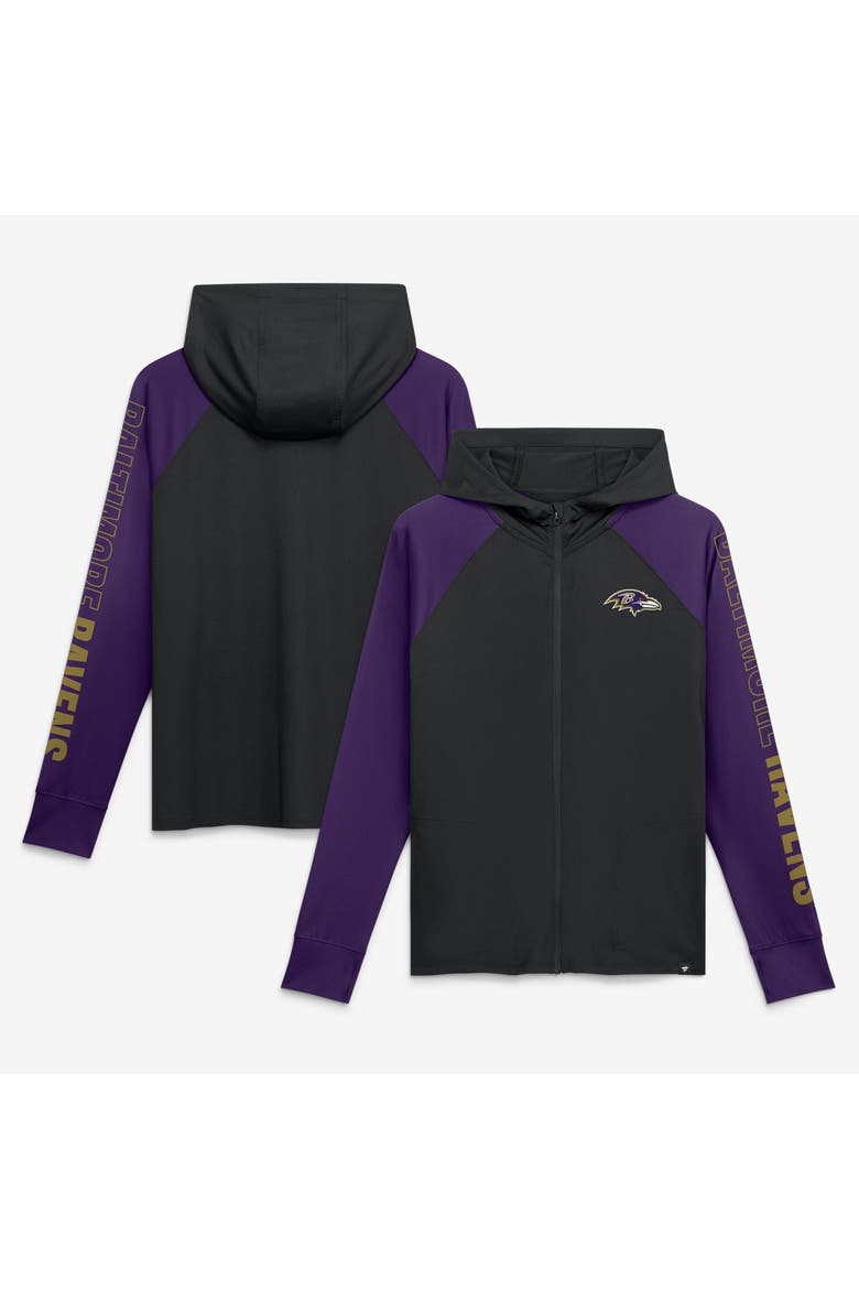 Women's Fanatics Black/Purple Baltimore Ravens Cornerback Blitz​ Raglan Full-Zip Hoodie, Main, color, Black