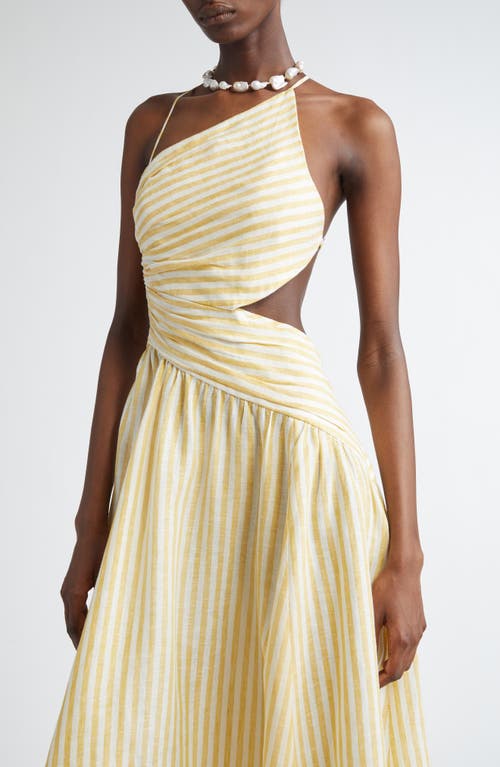 Zimmermann Cascadian Stripe Cutout Asymmetric Linen Dress