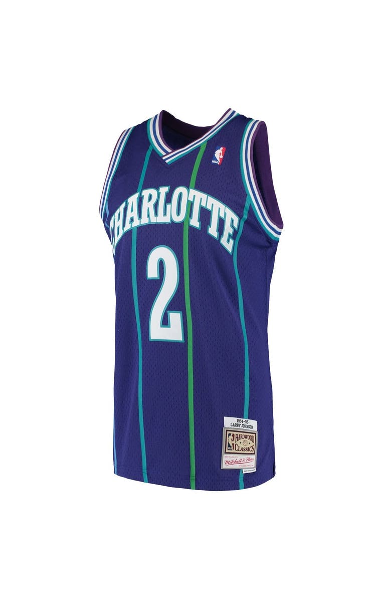 Mitchell & Ness Men's Mitchell & Ness Larry Johnson Purple Charlotte Hornets 1992-93 Hardwood Classics Swingman Jersey, Alternate, color, 