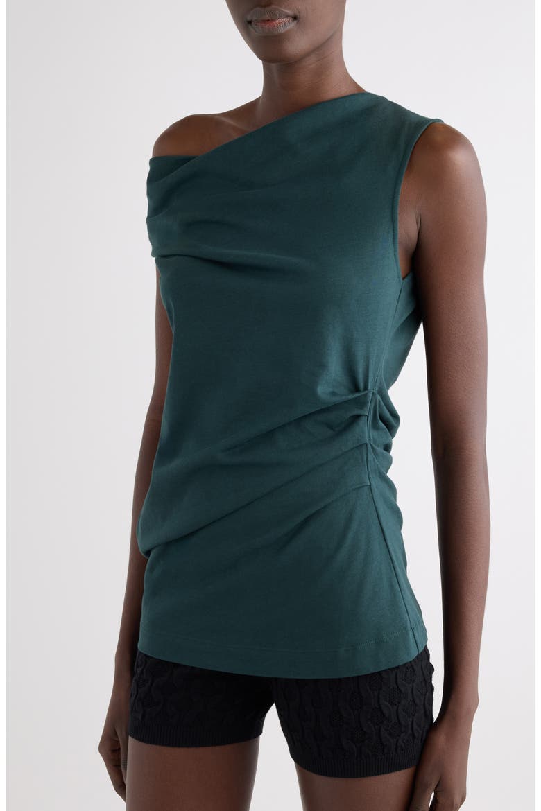 Draped Cotton Jersey One-Shoulder Top, Alternate, color, DARK GREEN