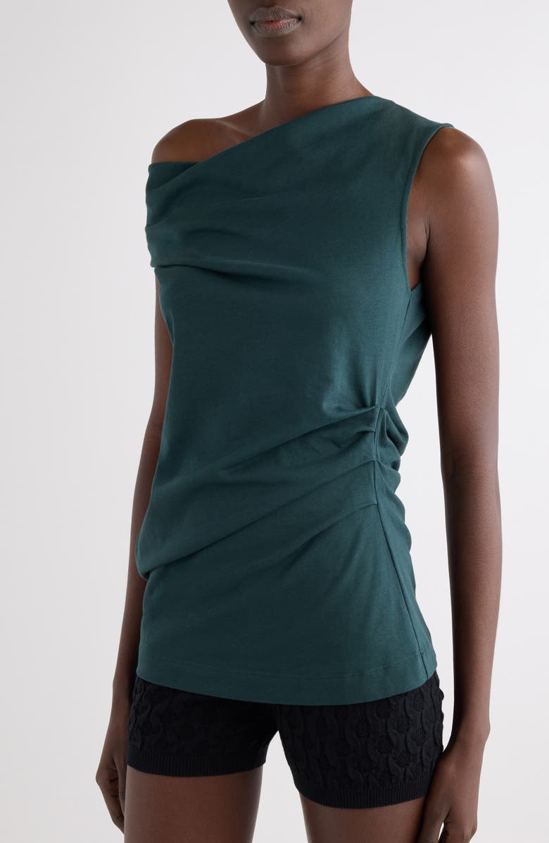 Dries Van Noten Draped Cotton Jersey One-Shoulder Top, Alternate, color, Dark Green