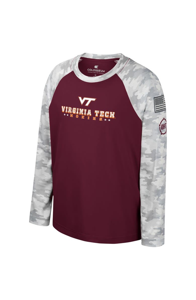 COLOSSEUM Youth Colosseum Maroon/Camo Virginia Tech Hokies OHT Military Appreciation Dark Star Raglan Long Sleeve T-Shirt, Alternate, color,
