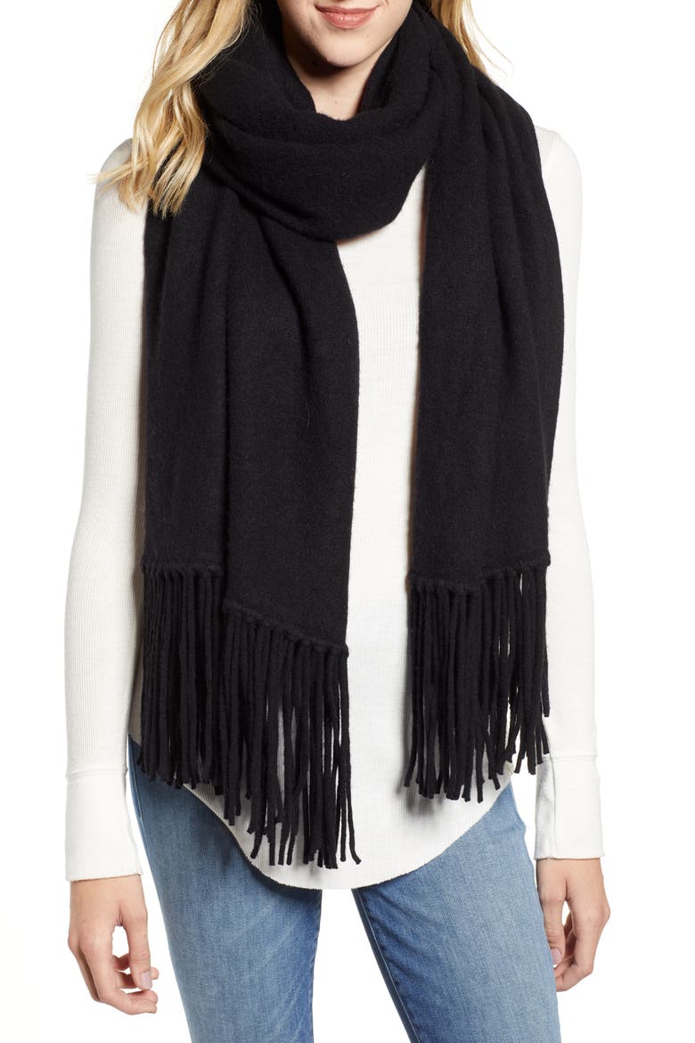 Boiled Wool Scarf, Alternate, color, BLACK