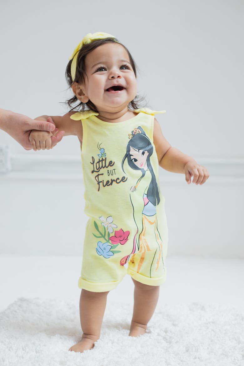Princess Sleeveless One-Piece and Headband Set, Alternate, color, Mulan Yellow