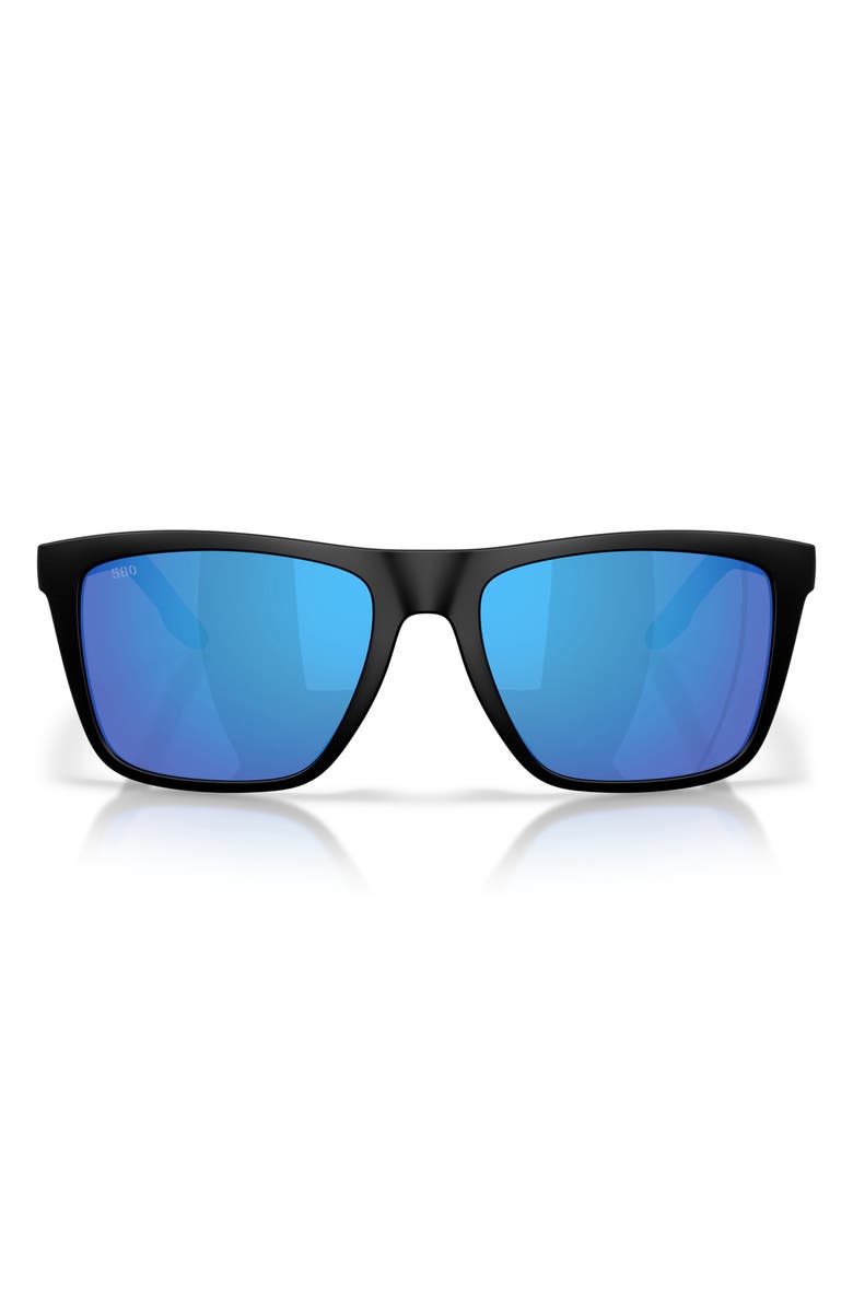 Costa Del Mar Mainsail XL 59mm Mirrored Polarized Square Sunglasses, Main, color, Matte Black / Blue Mirror 580G