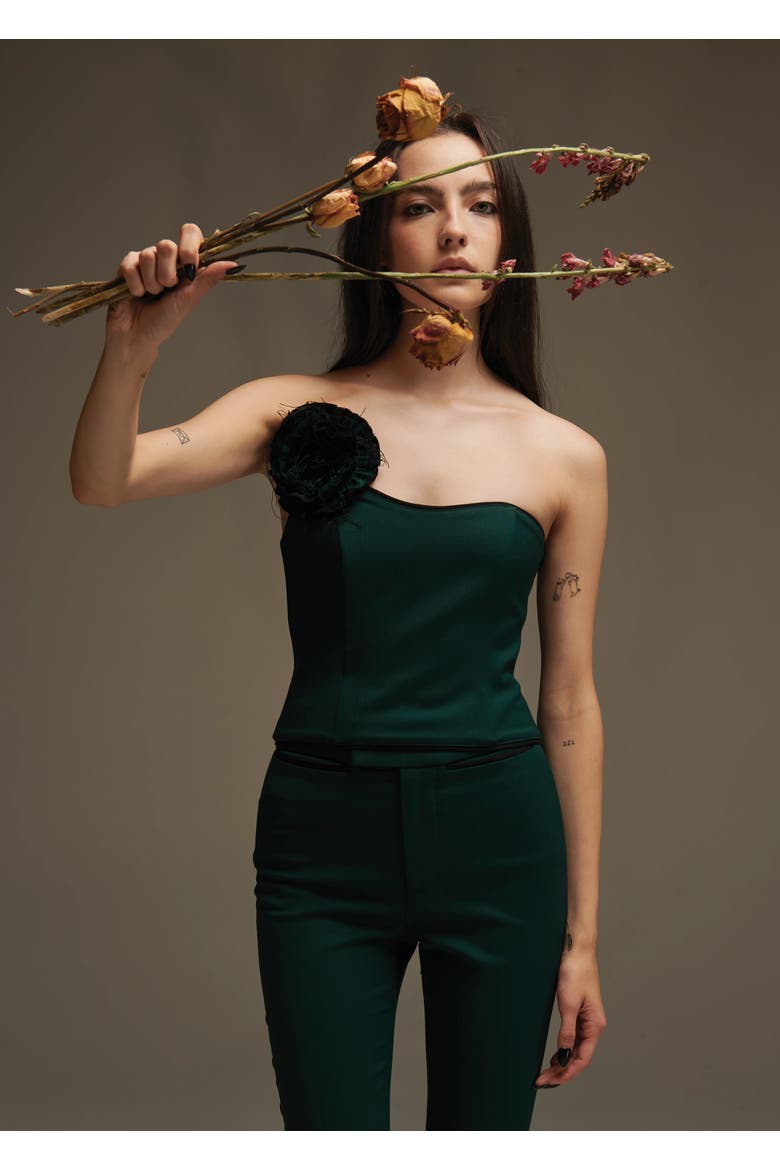 Helix Form-Fitting Stretch Wool Top, Alternate, color, Emerald & Black