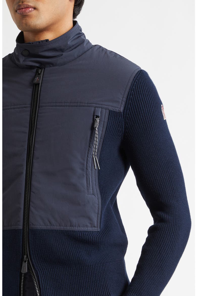 Hybrid Down Fill Zip-Up Cotton Cardigan, Alternate, color, NAVY BLUE