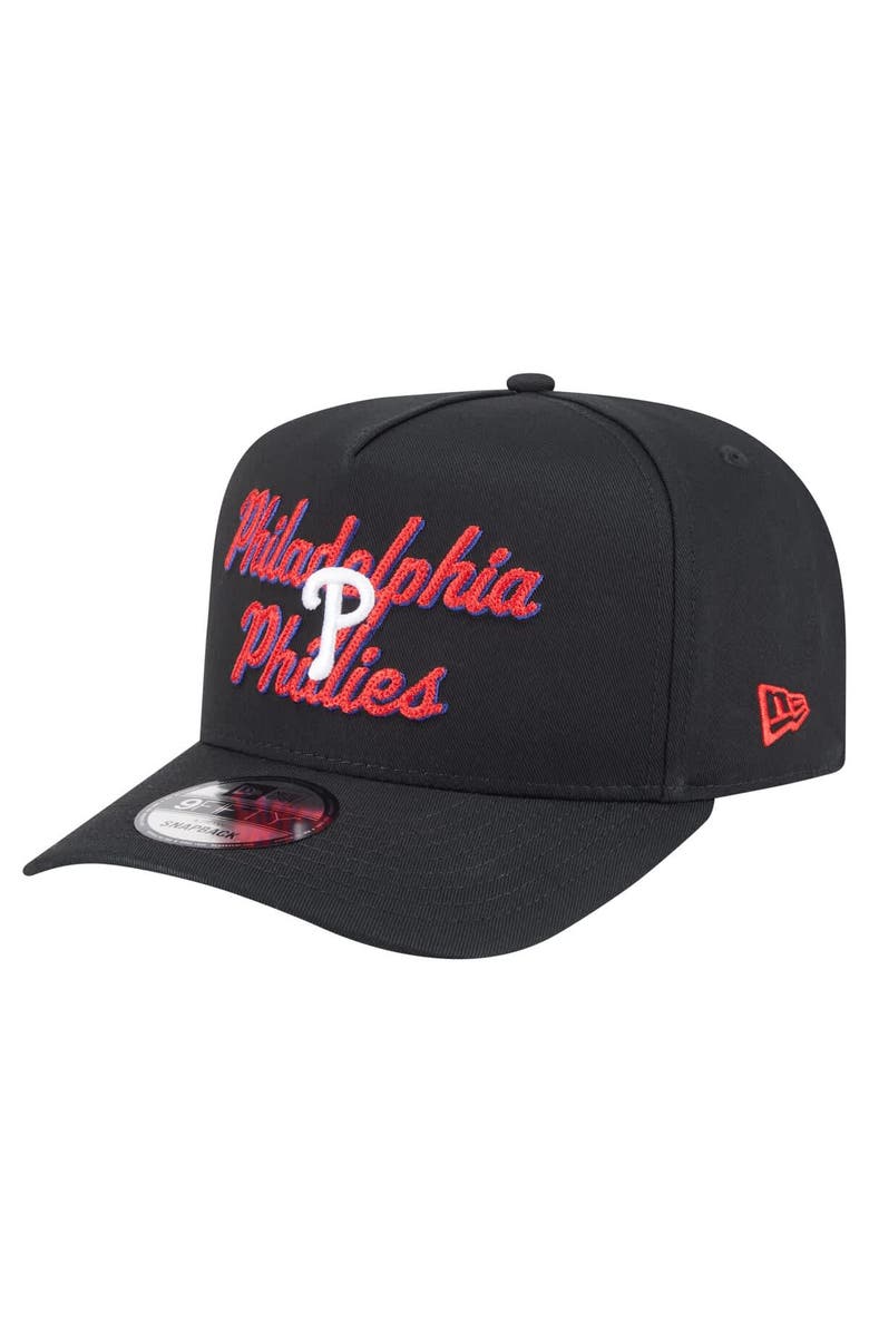 New Era Men's New Era Black Philadelphia Phillies Chainstitch 9FIFTY A-Frame Snapback Hat, Main, color, Black