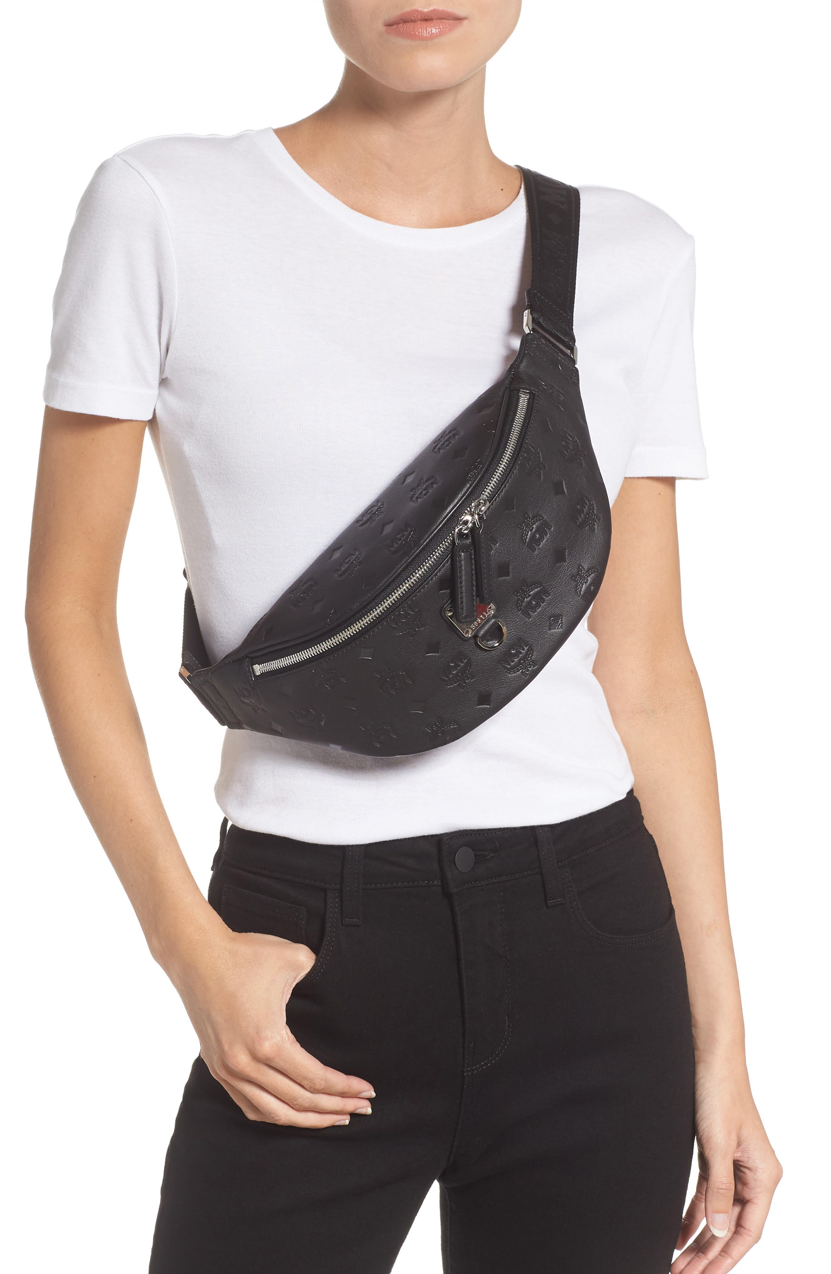 MCM Fursten Visetos Leather Belt Bag, Alternate, color, 