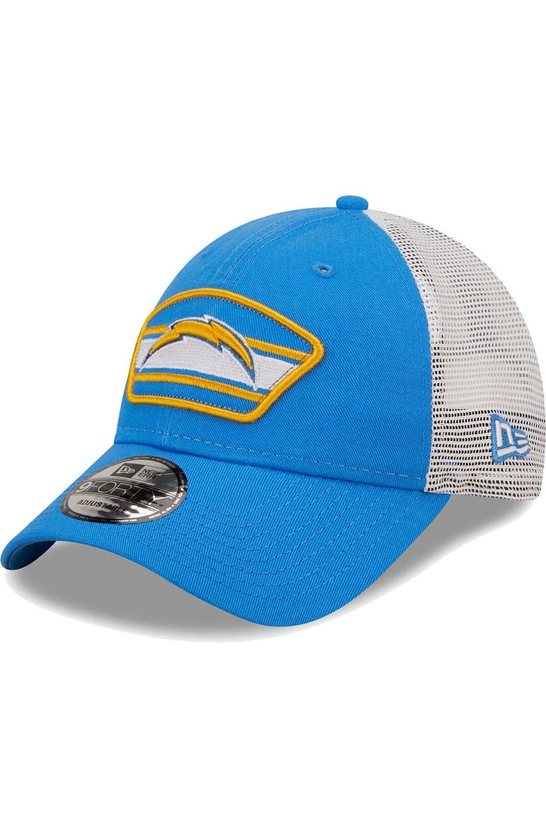 New Era Men's New Era Powder Blue/White Los Angeles Chargers Logo Patch Trucker 9FORTY Snapback Hat, Main, color,